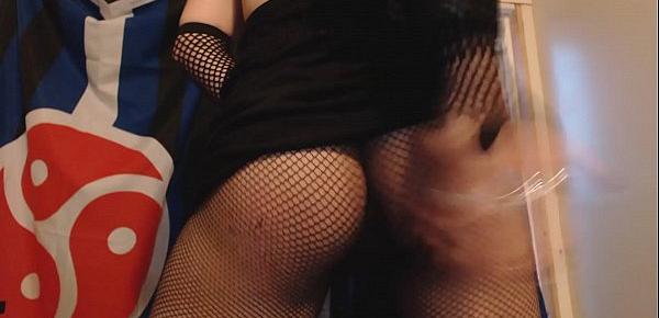  Goth Girl Self Spanks Her Ass until it Blushes Red through Fishnet Pantyhose